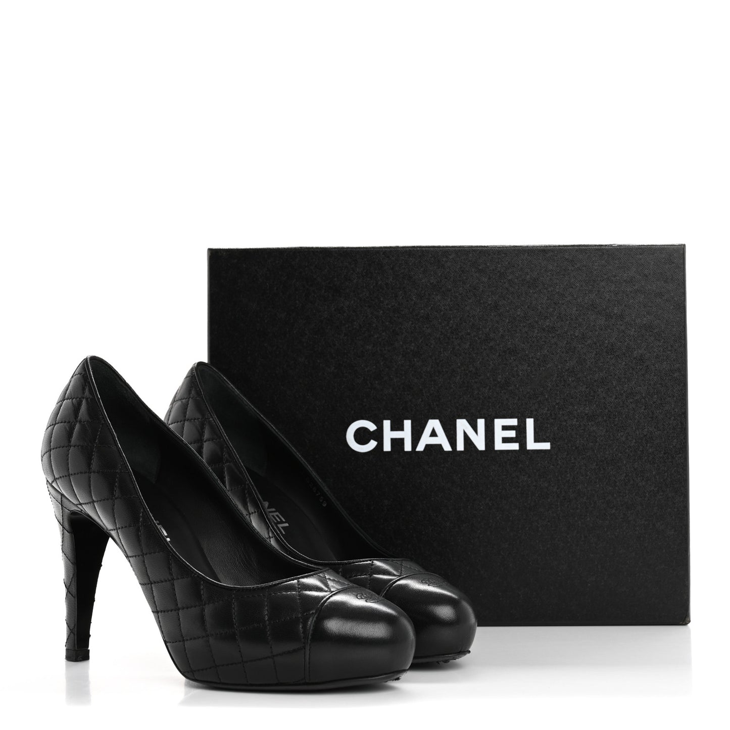 Lambskin Quilted Cap Toe Pumps 37.5 Black
