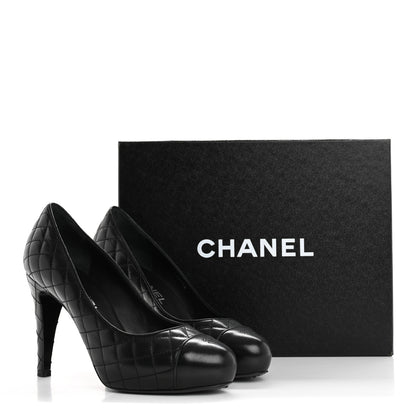 Chanel Lambskin Quilted Cap Toe Pumps 37.5 Black 10 of 10