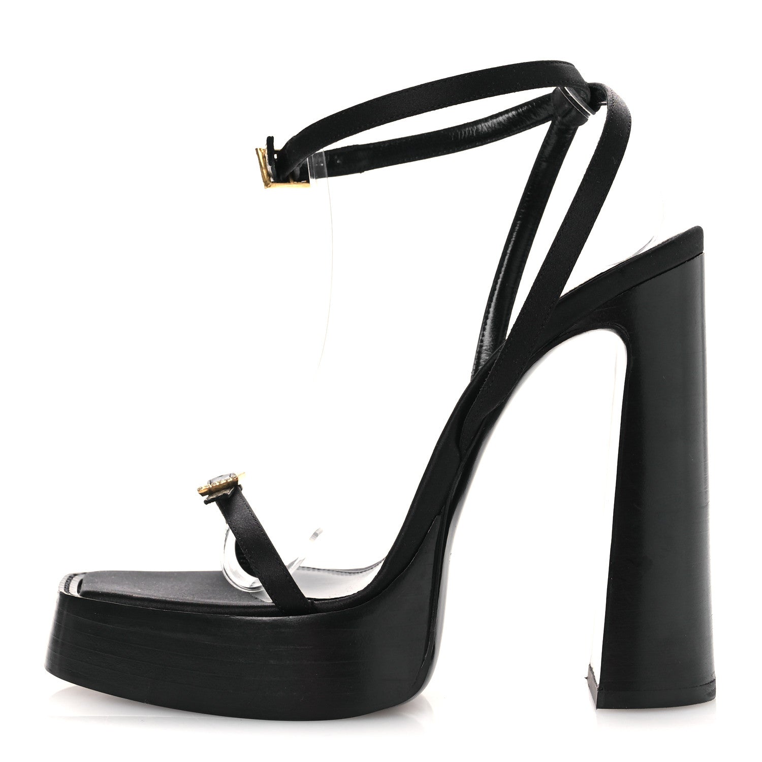 Saint Laurent Calfskin Platz 105 Platform Sandals 38 Black 1 of 10