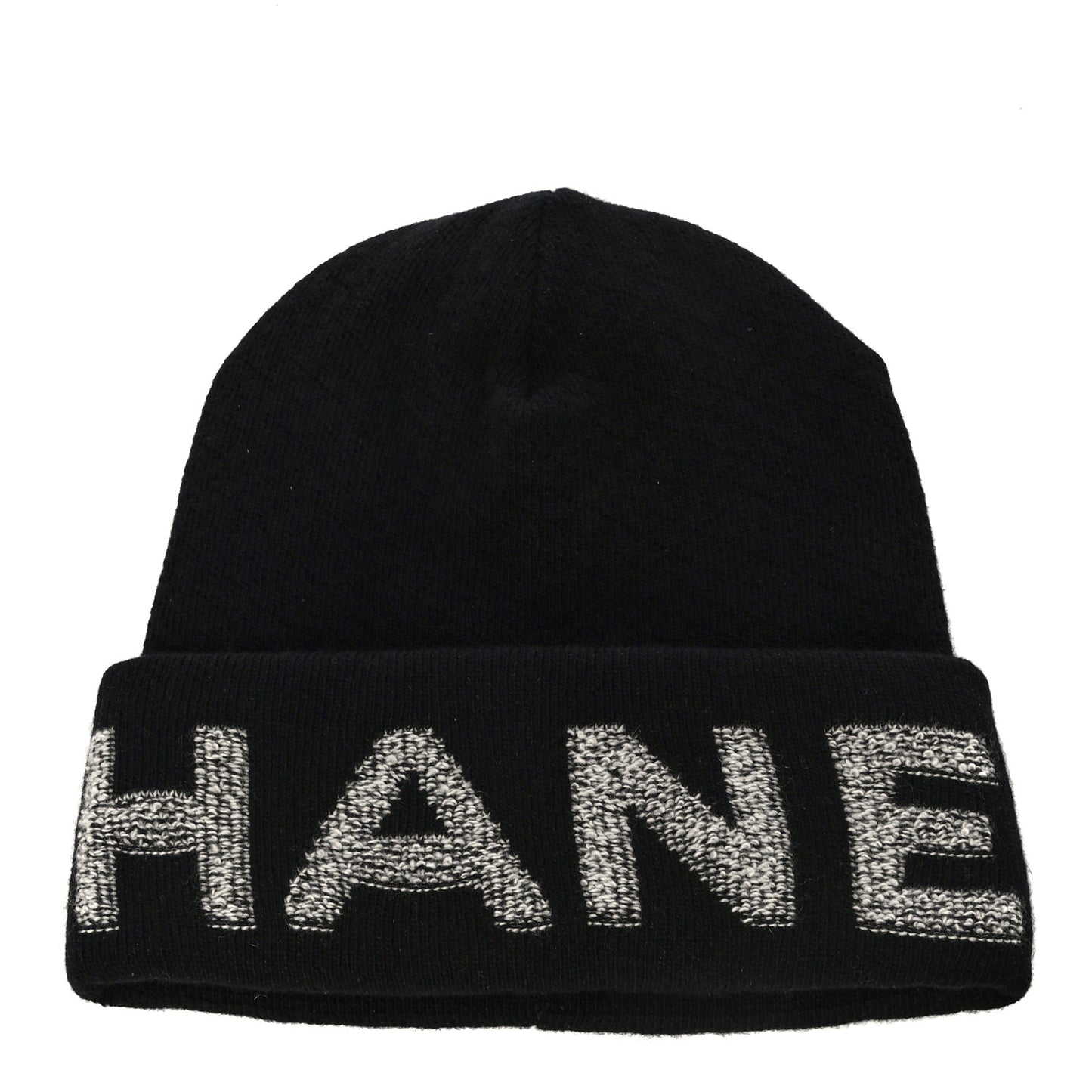 Wool Cashmere Logo Beanie Hat Black Light Grey