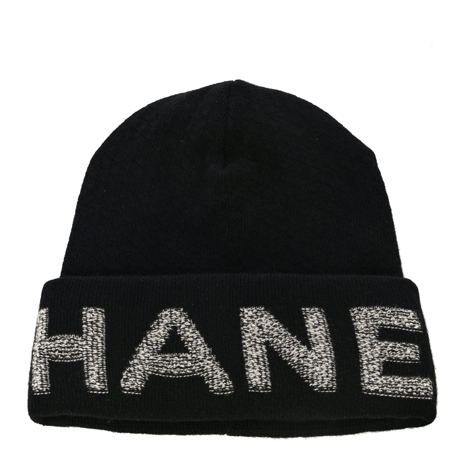 Chanel Wool Cashmere Logo Beanie Hat Black Light Grey 1 of 7