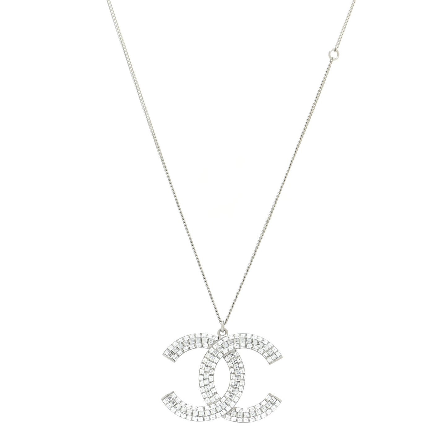 Baguette Crystal Large CC Necklace Silver