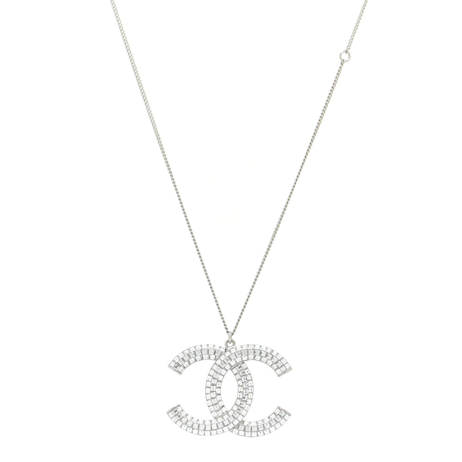 Chanel Baguette Crystal Large CC Necklace Silver 1 of 7