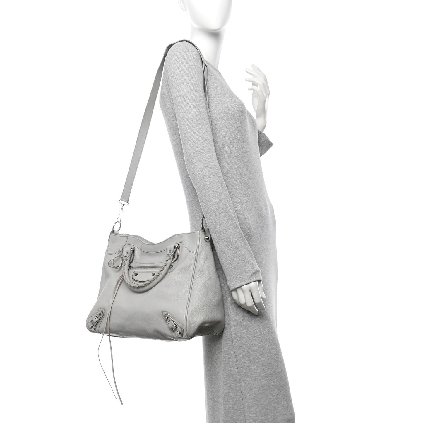 Chevre Silver Metallic Edge Hardware Velo Gris Perle
