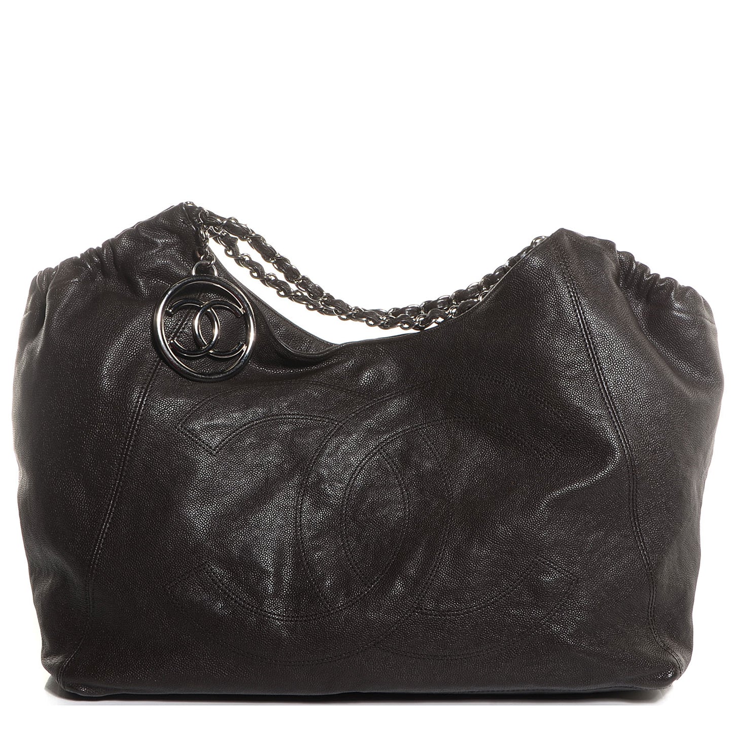 Distressed Caviar Large Coco Cabas Dark Grey
