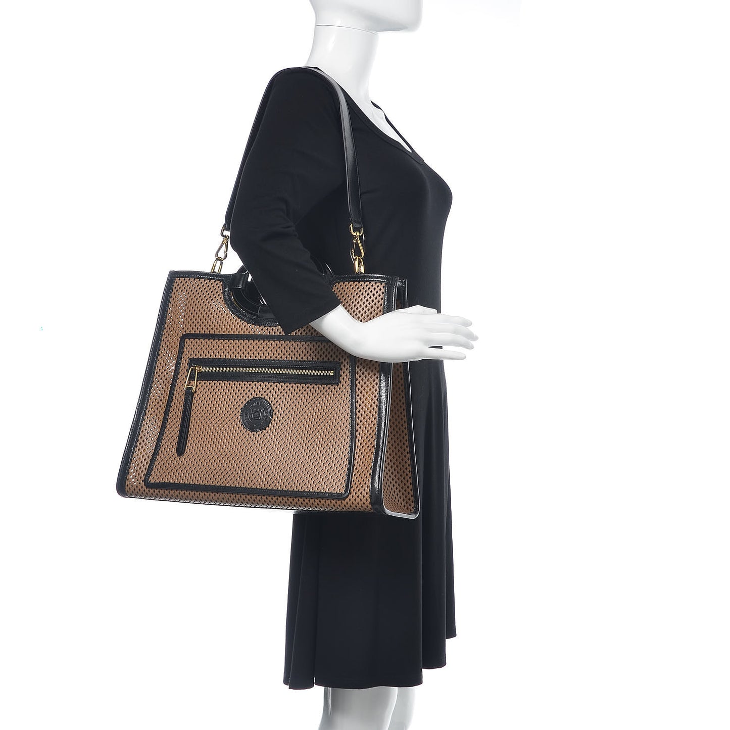 Vitello Liberty Glossy Lambskin Perforated Medium Runaway Shopper Tote Sand Mimosa Black