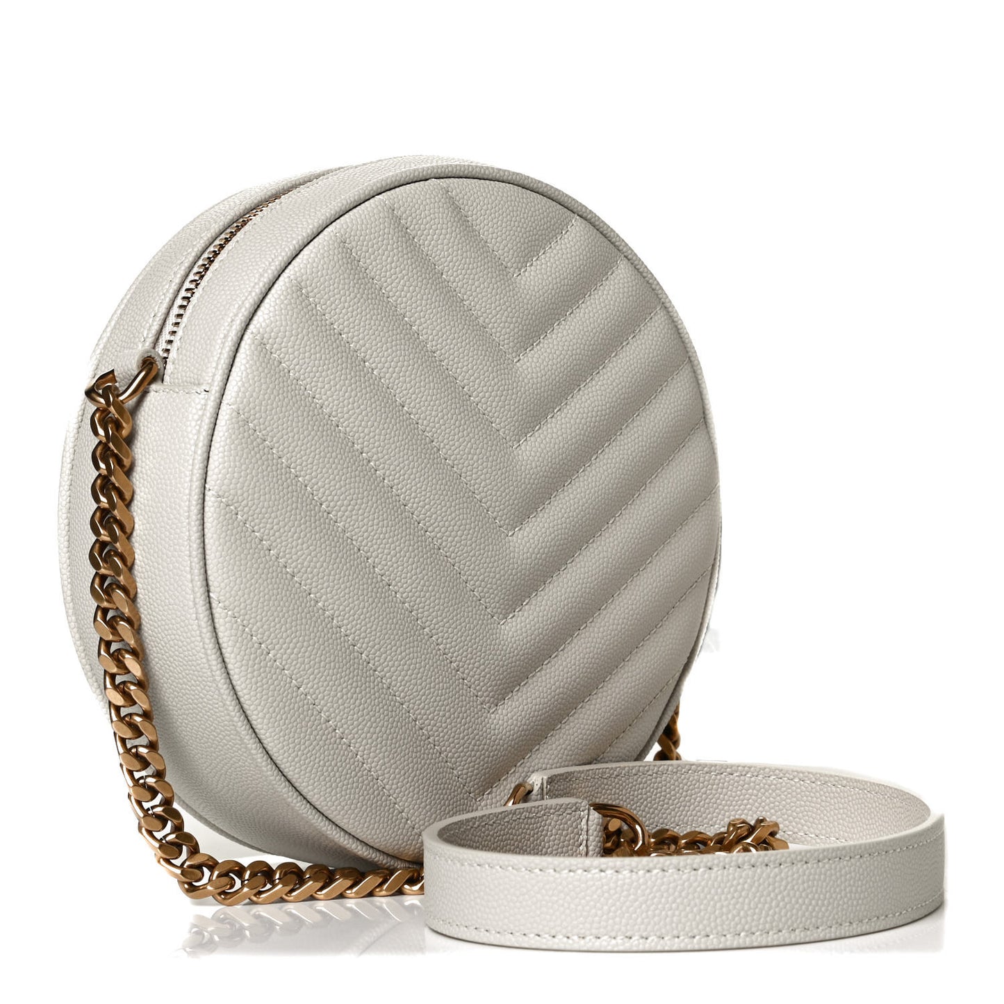 Grain De Poudre Matelasse Chevron Quilted Round Vinyle Camera Bag Crema Soft