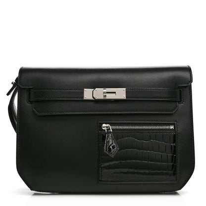 Hermes Swift Shiny Niloticus Crocodile Kelly Depeches 25 Pouch Black 1 of 7