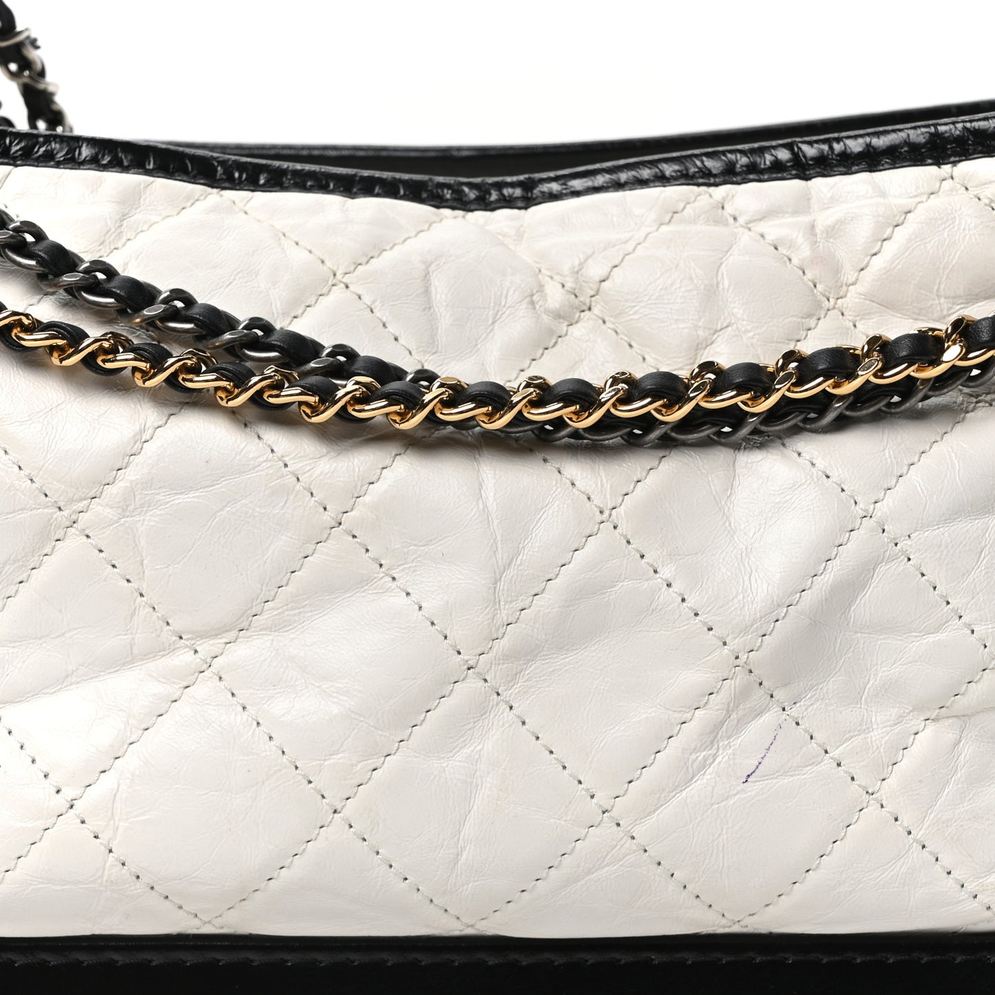 Aged Calfskin Quilted Medium Gabrielle Hobo Black White