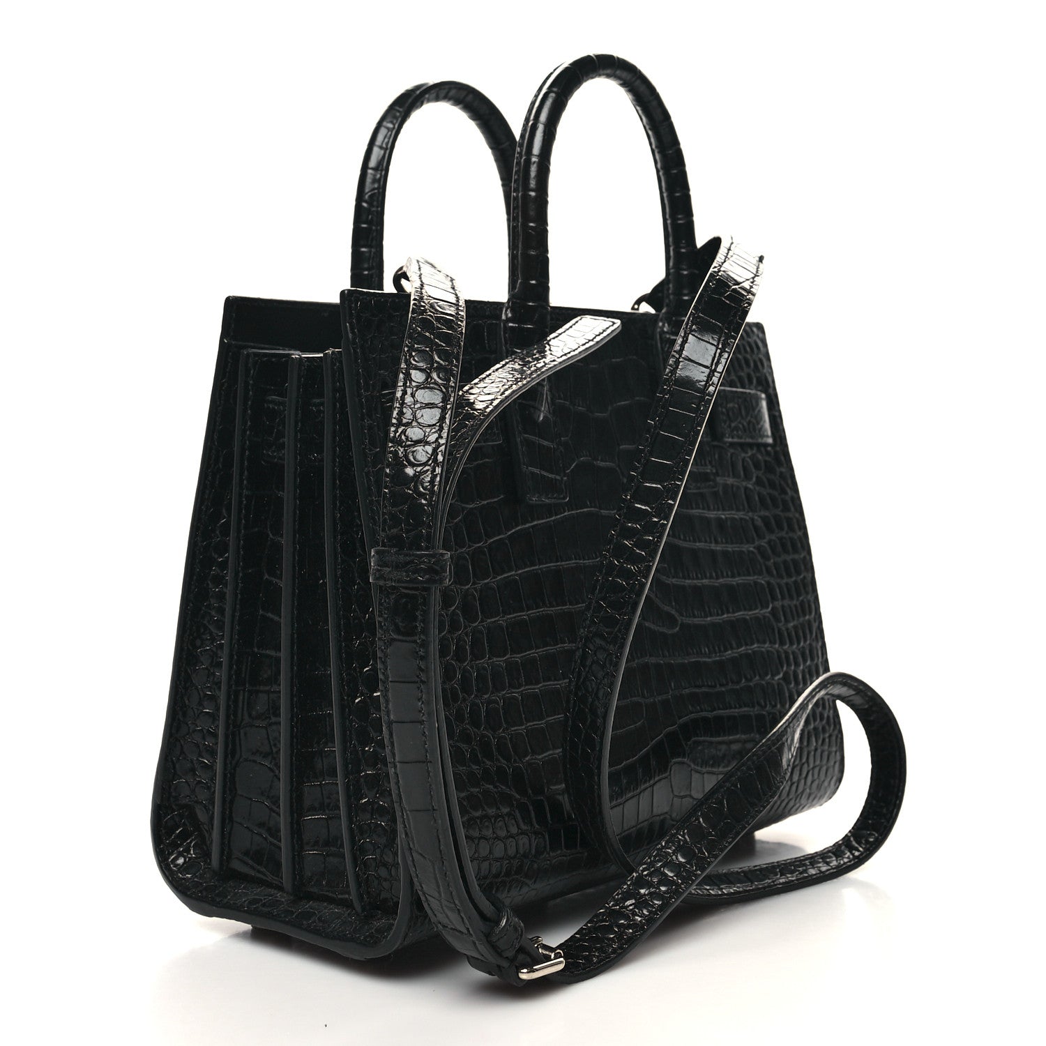 Saint Laurent Calfskin Crocodile Embossed Nano Sac De Jour Black 3 of 10