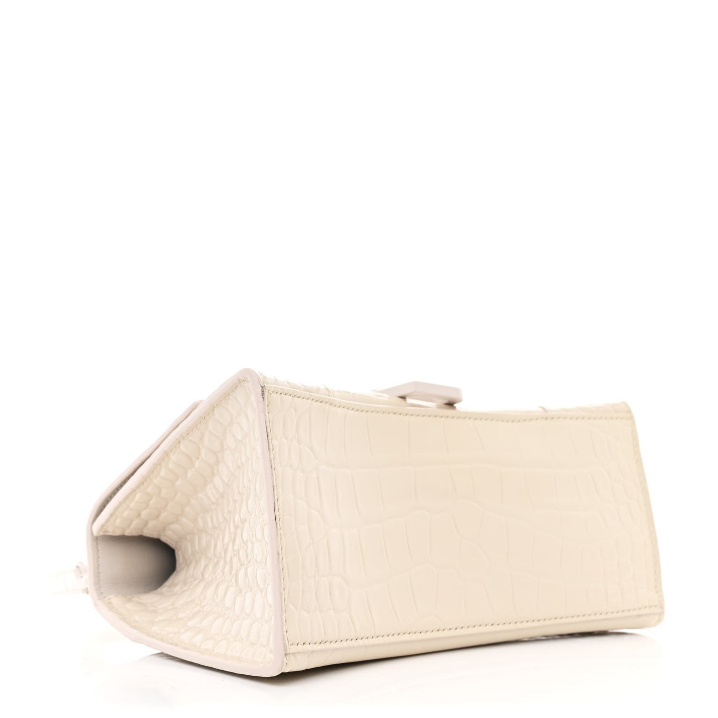 Shiny Calfskin Monochrome Crocodile Embossed Small Hourglass Top Handle Bag Nacre