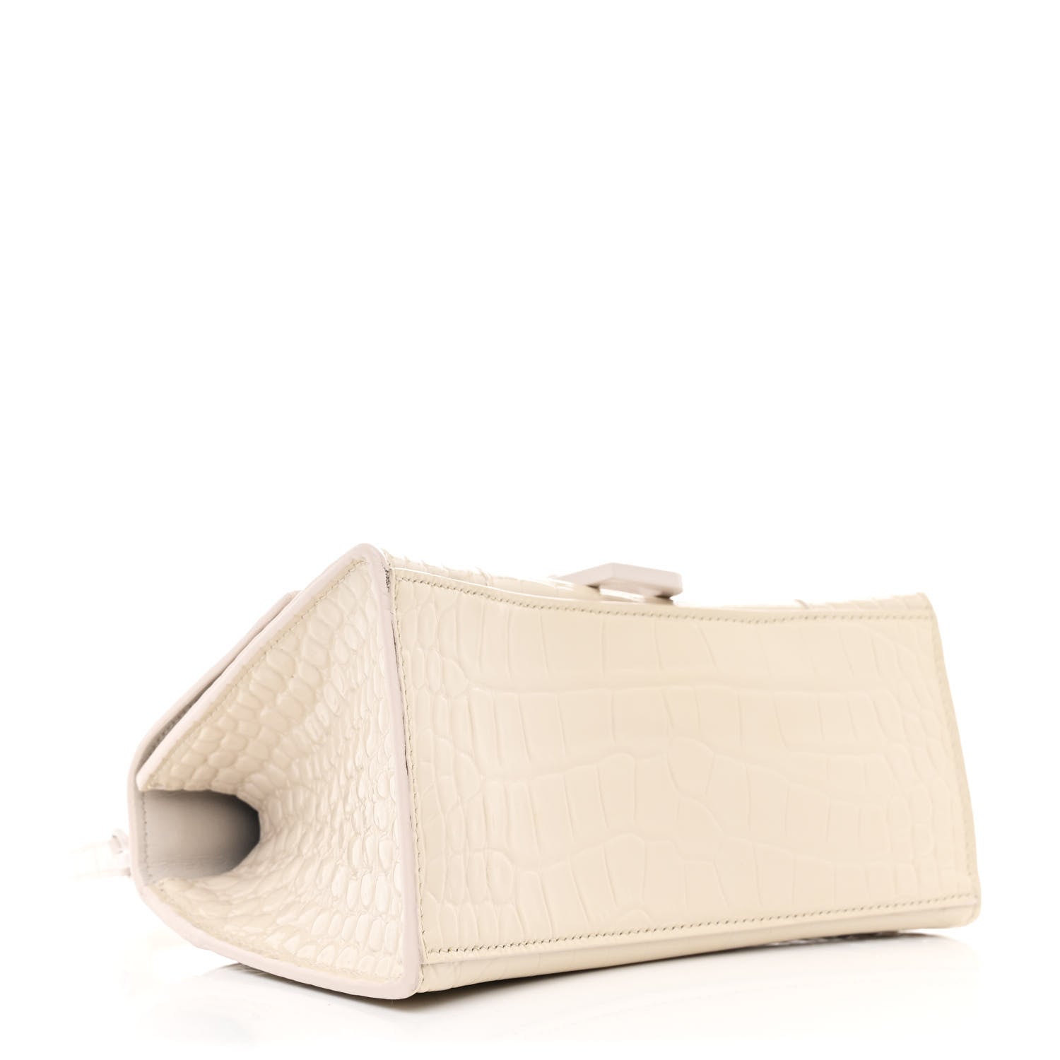 Balenciaga Shiny Calfskin Monochrome Crocodile Embossed Small Hourglass Top Handle Bag Nacre 4 of 13