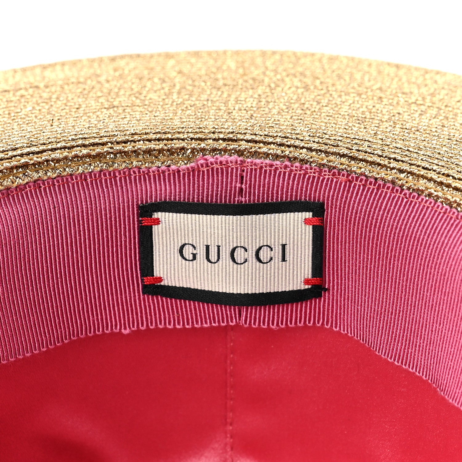 Gucci Glittered Straw Grosgrain Wide Brim Hat M Gold Black 6 of 7