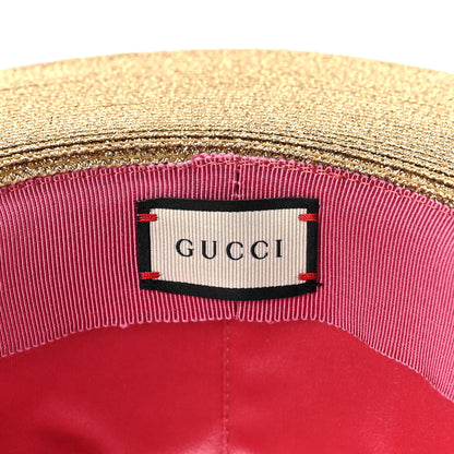 Gucci Glittered Straw Grosgrain Wide Brim Hat M Gold Black 6 of 7