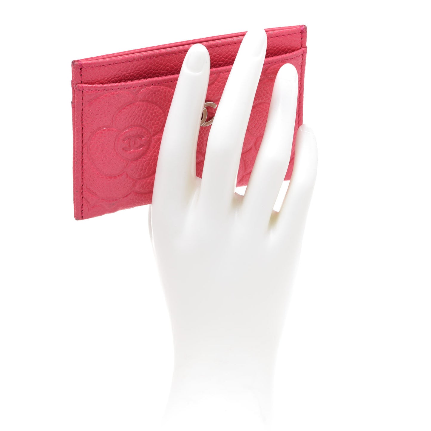 Caviar Camellia Embossed Card Holder Pink