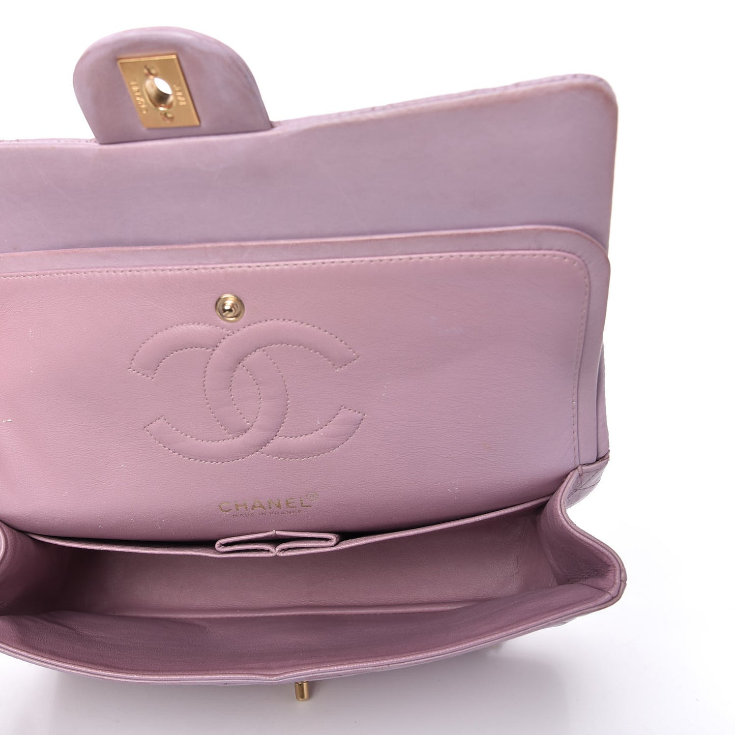 Lambskin Quilted Medium Double Flap Light Purple