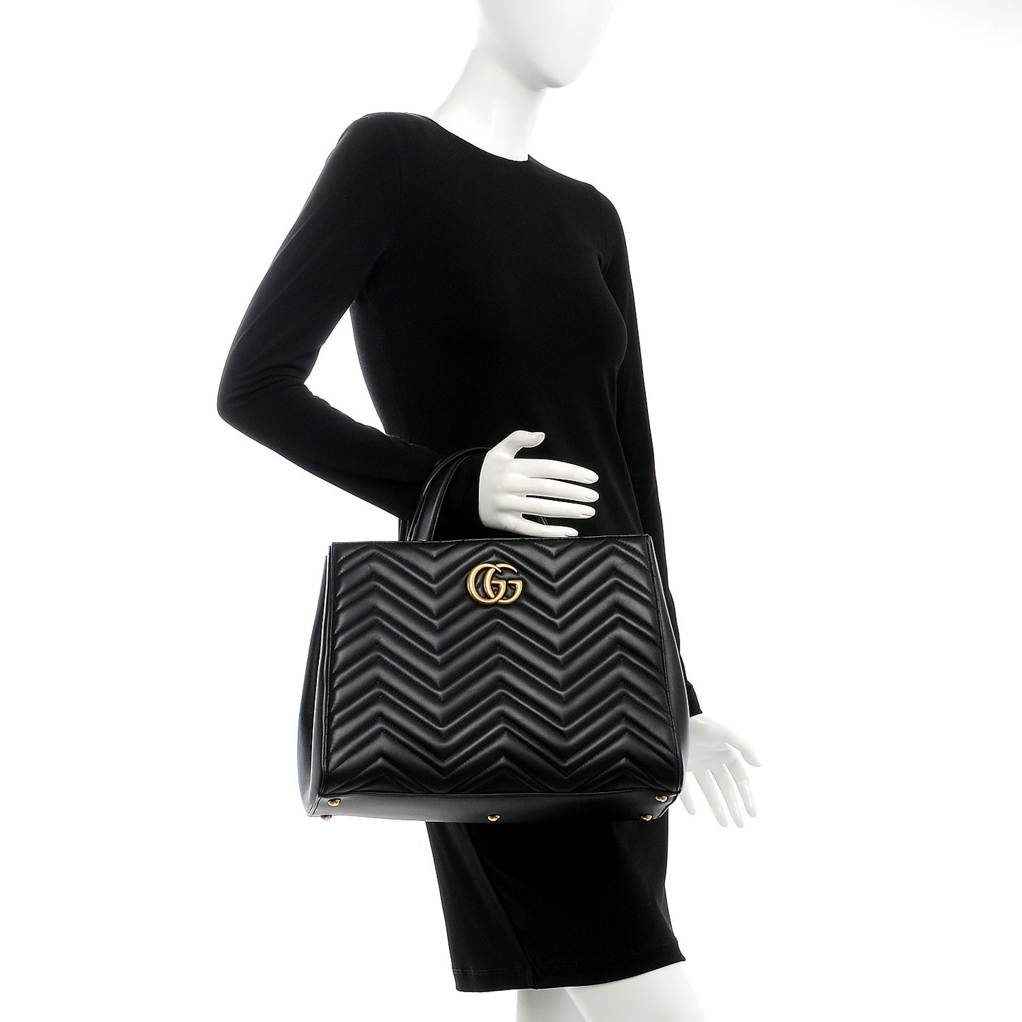 Calfskin Matelasse Medium GG Marmont Tote Black