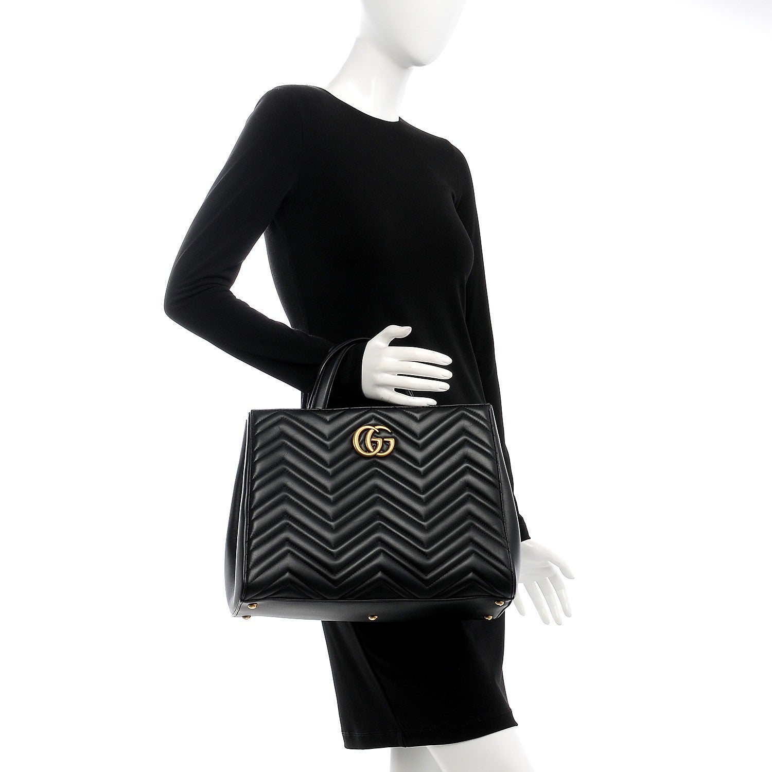 Gucci Calfskin Matelasse Medium GG Marmont Tote Black 3 of 11