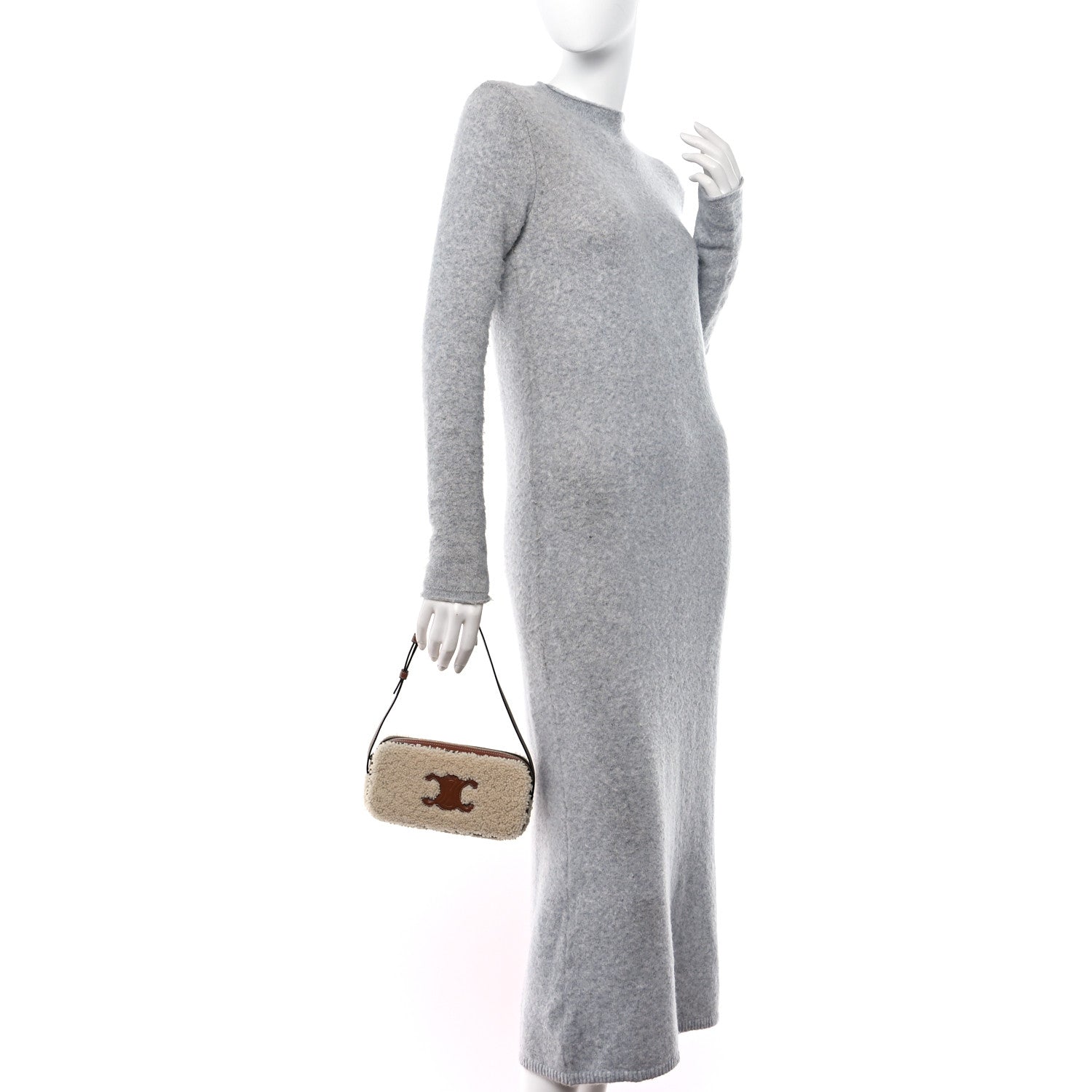 Celine Shearling Calfskin Cuir Triomphe Mini Camera Shoulder Bag Natural Tan 2 of 10