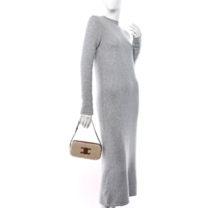 Celine Shearling Calfskin Cuir Triomphe Mini Camera Shoulder Bag Natural Tan 2 of 10