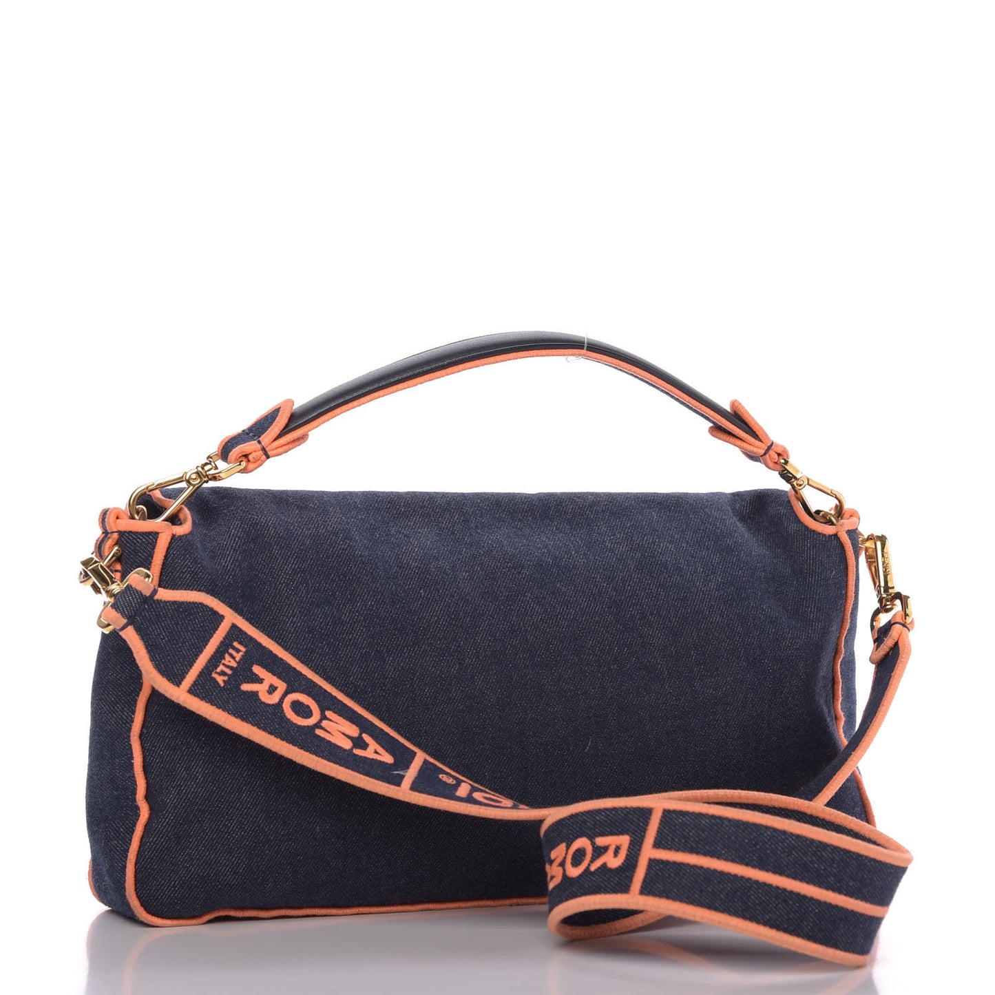 Denim Large Baguette Blue Arancio Fluo