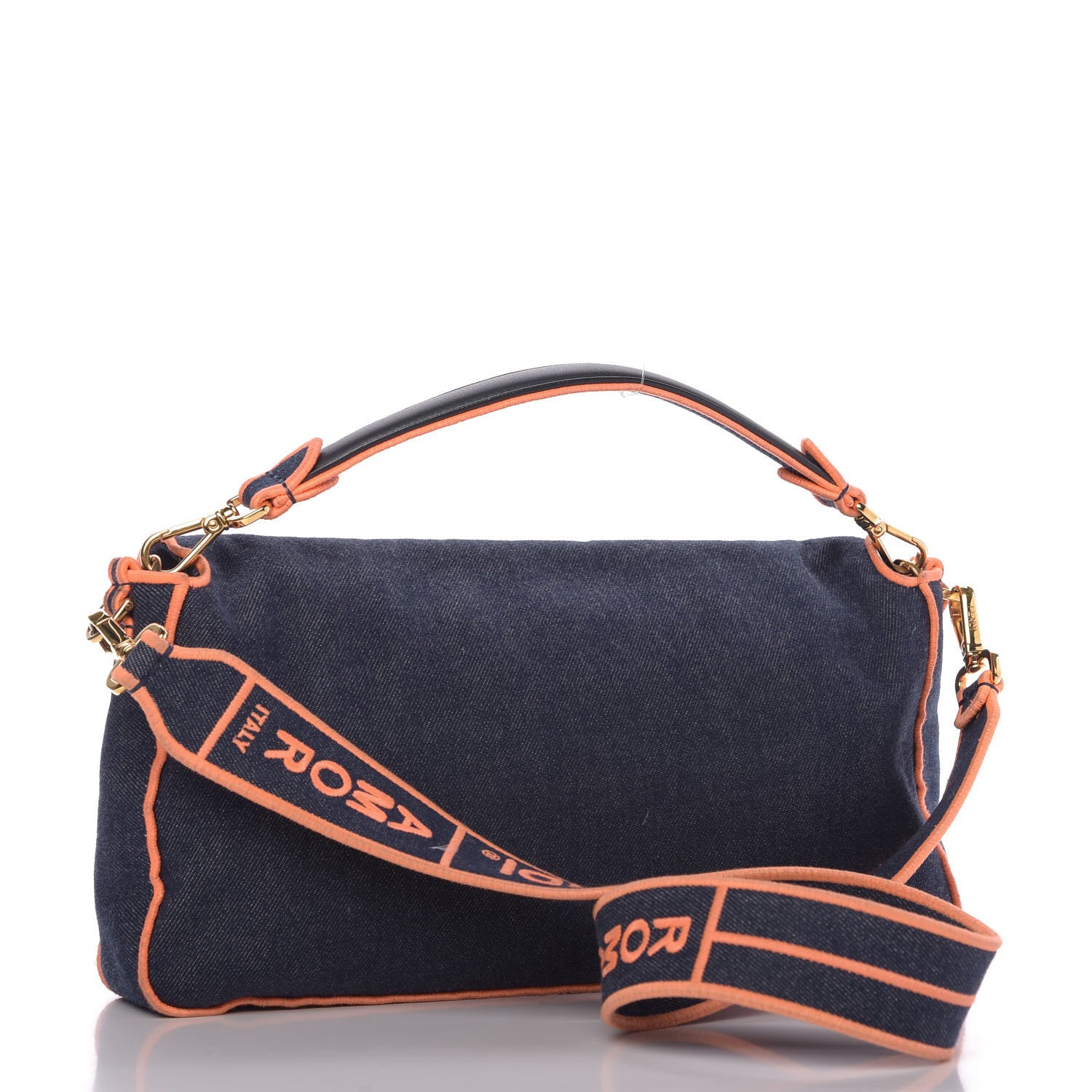 Fendi Denim Large Baguette Blue Arancio Fluo 4 of 15