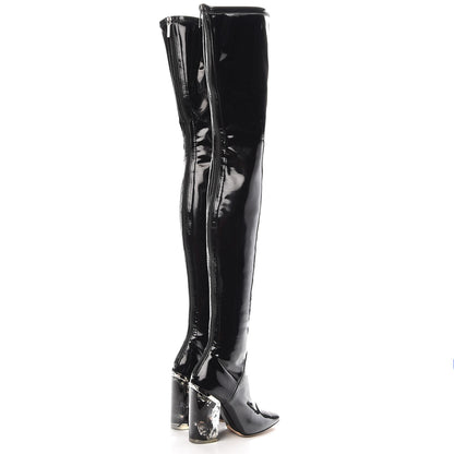 Christian Dior Patent Crystal Over The Knee Boots 35 Black 4 of 11