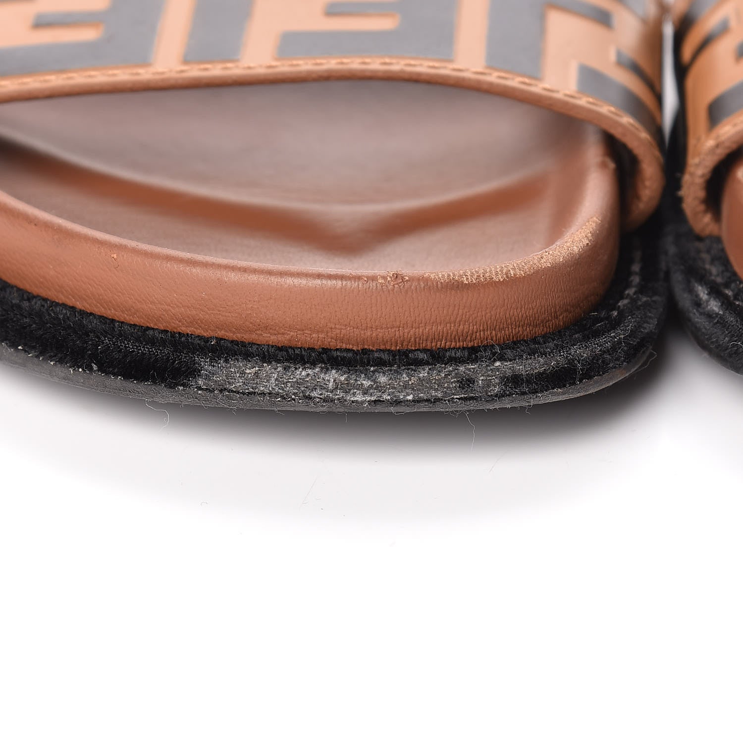 Fendi Calfskin FF Embossed Slide Sandals 39.5 Tobacco Moro 12 of 14
