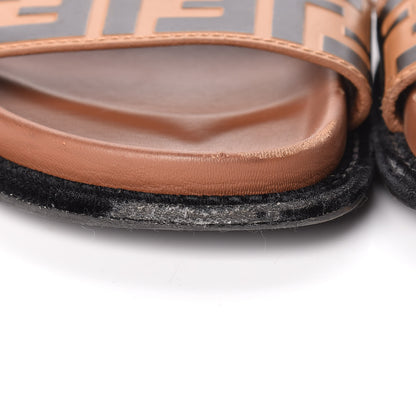 Fendi Calfskin FF Embossed Slide Sandals 39.5 Tobacco Moro 12 of 14