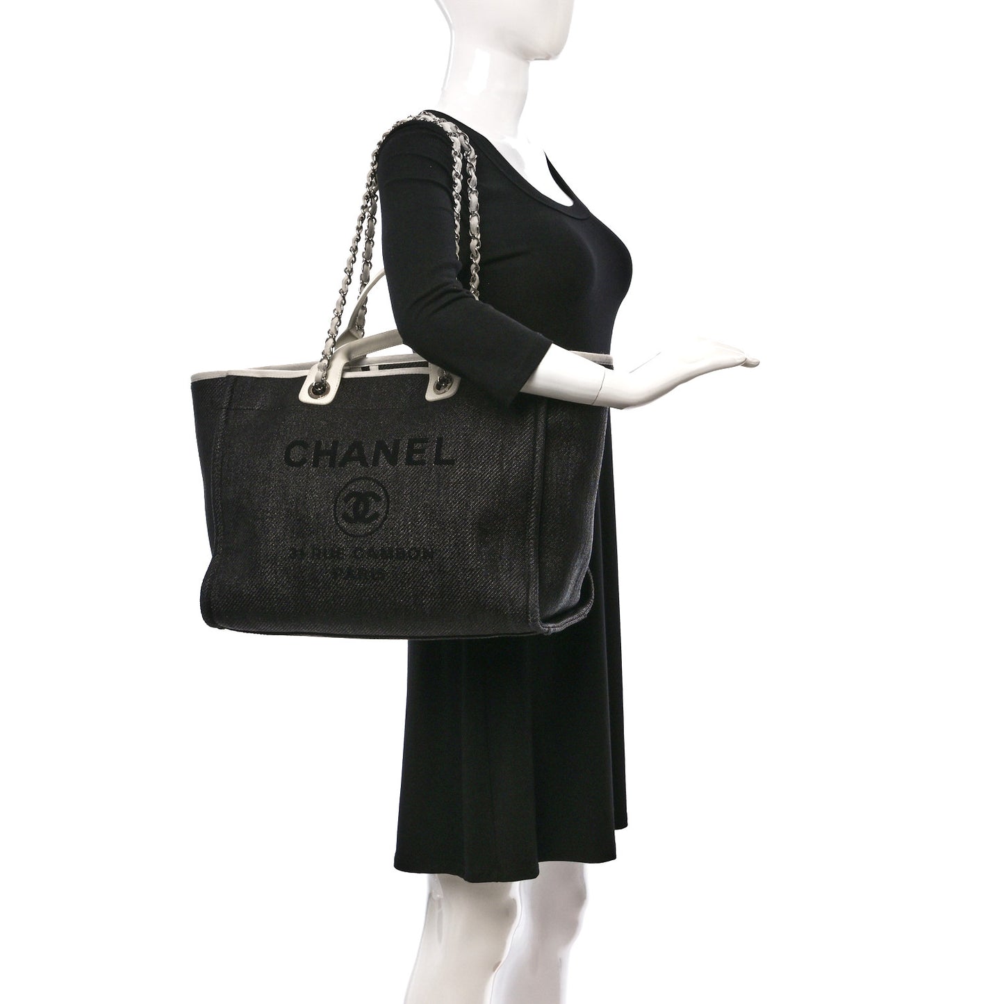 Canvas Large Deauville Tote Black White