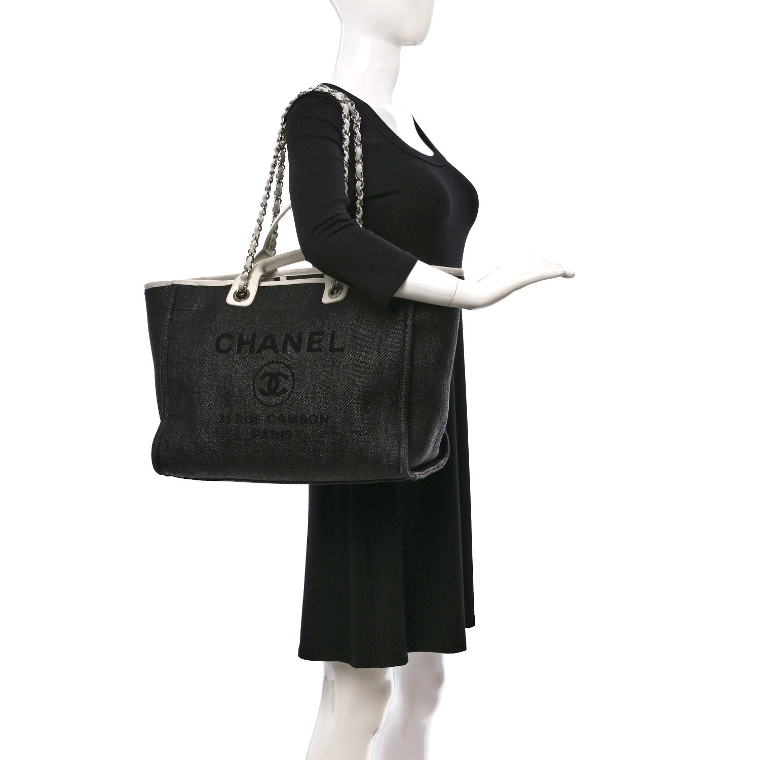 Chanel Canvas Large Deauville Tote Black White 2 of 15