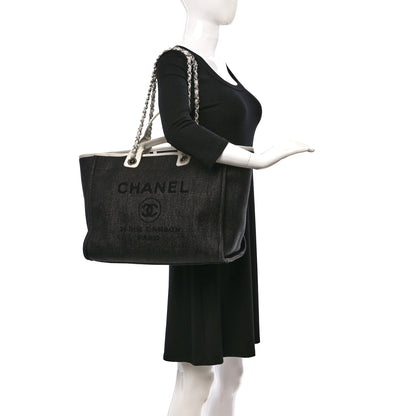 Chanel Canvas Large Deauville Tote Black White 2 of 15