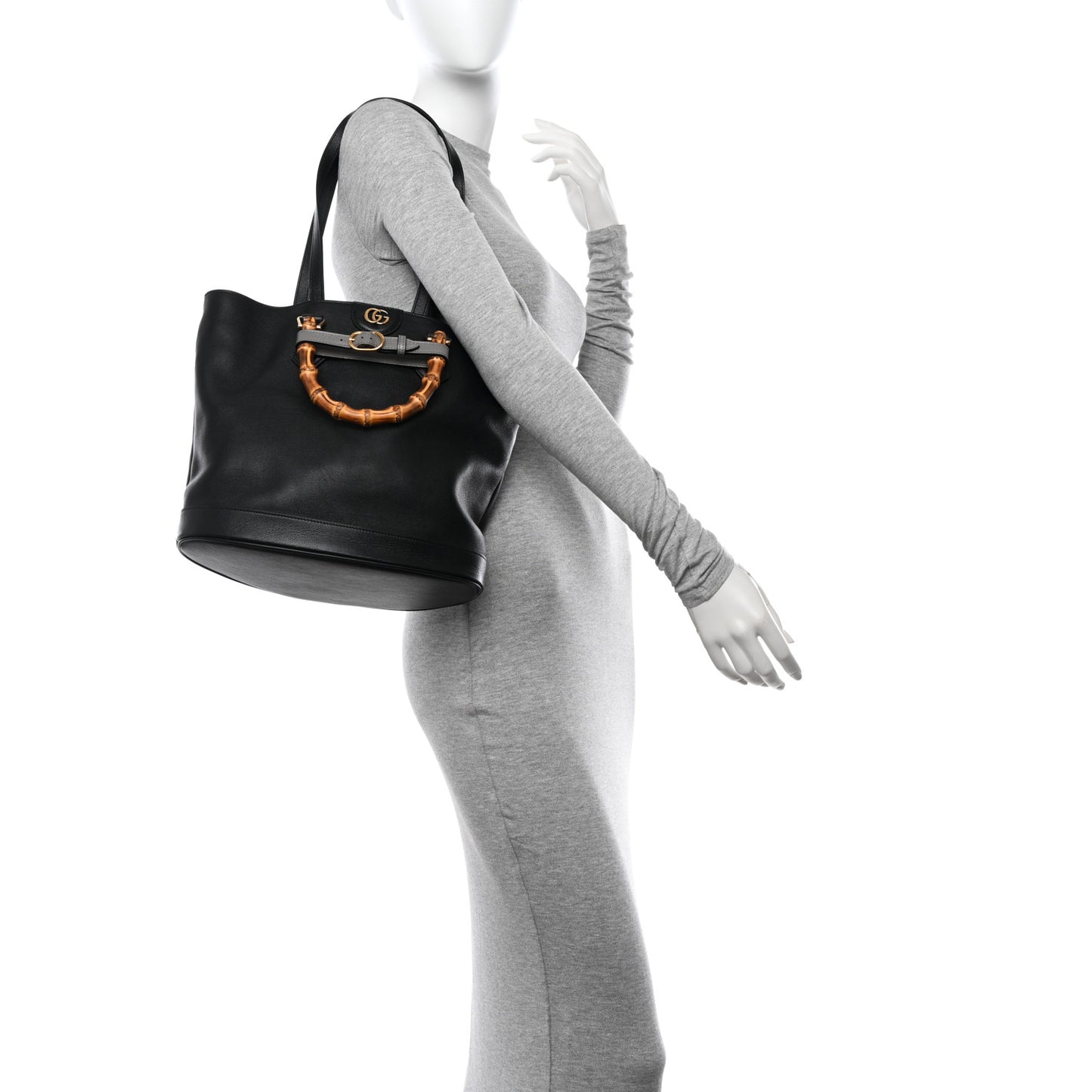 Calfskin Medium Diana Round Tote Bag Black Grey