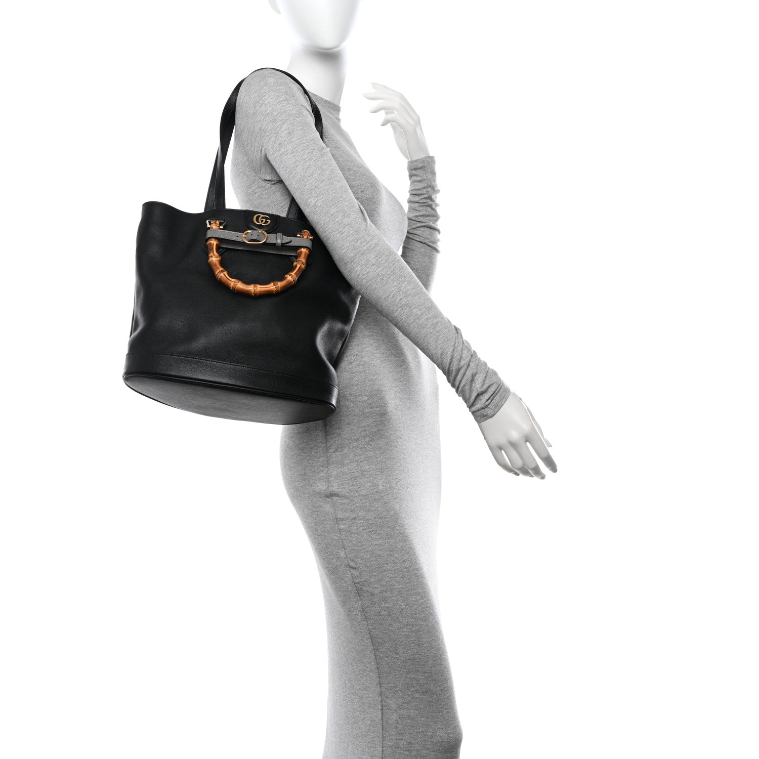 Gucci Calfskin Medium Diana Round Tote Bag Black Grey 2 of 12