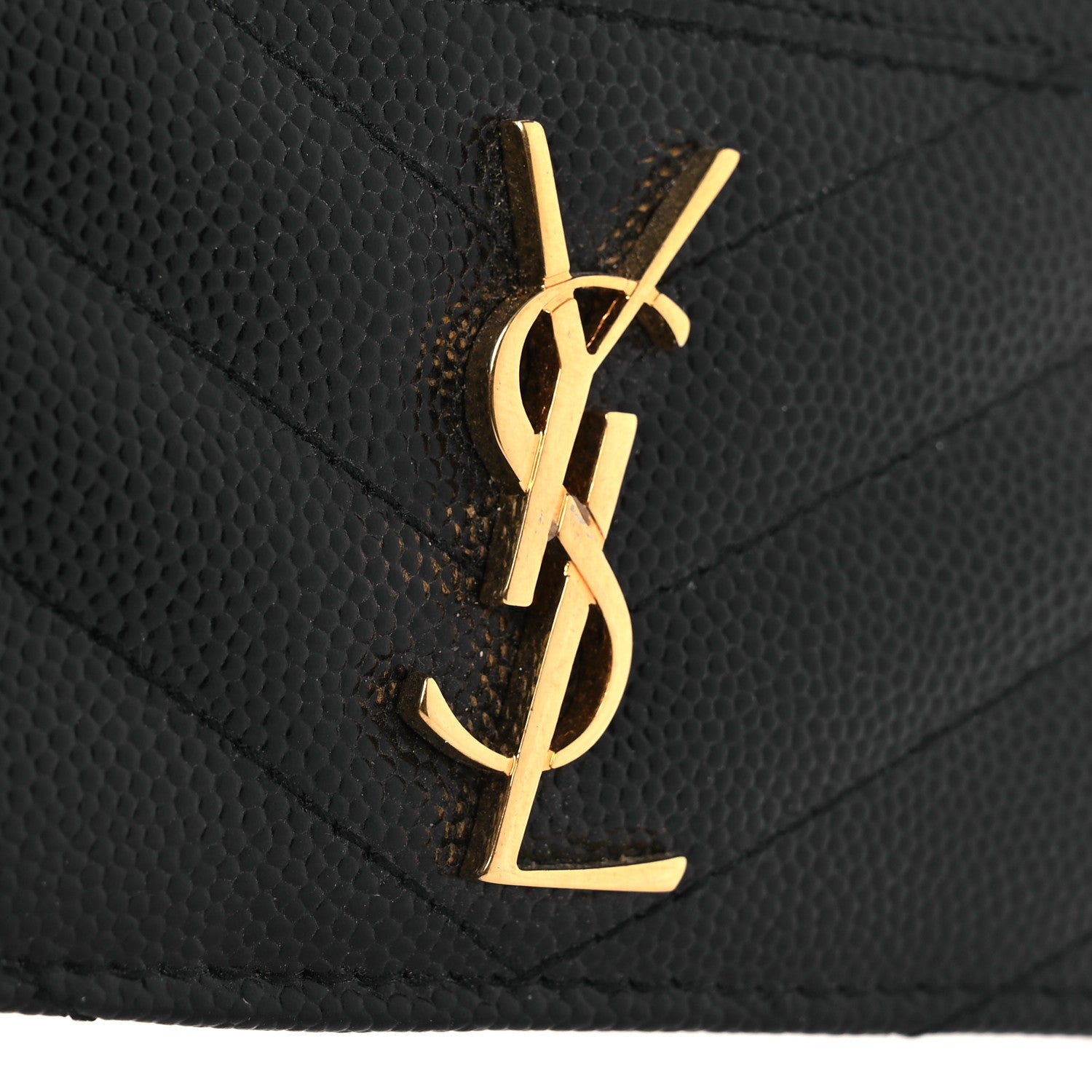 Saint Laurent Grain De Poudre Matelasse Chevron Monogram Credit Card Case Black 8 of 8