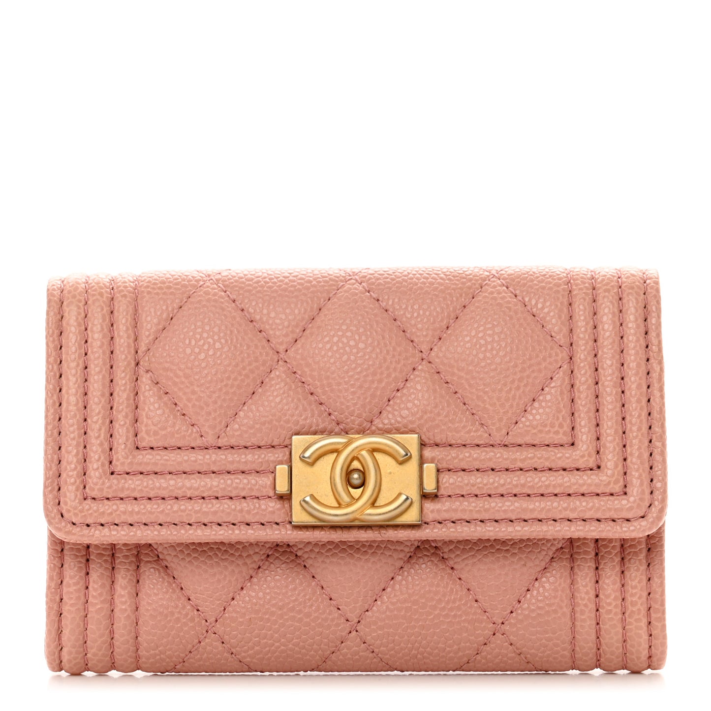 Caviar Quilted Boy Flap Card Holder Wallet Light Pink