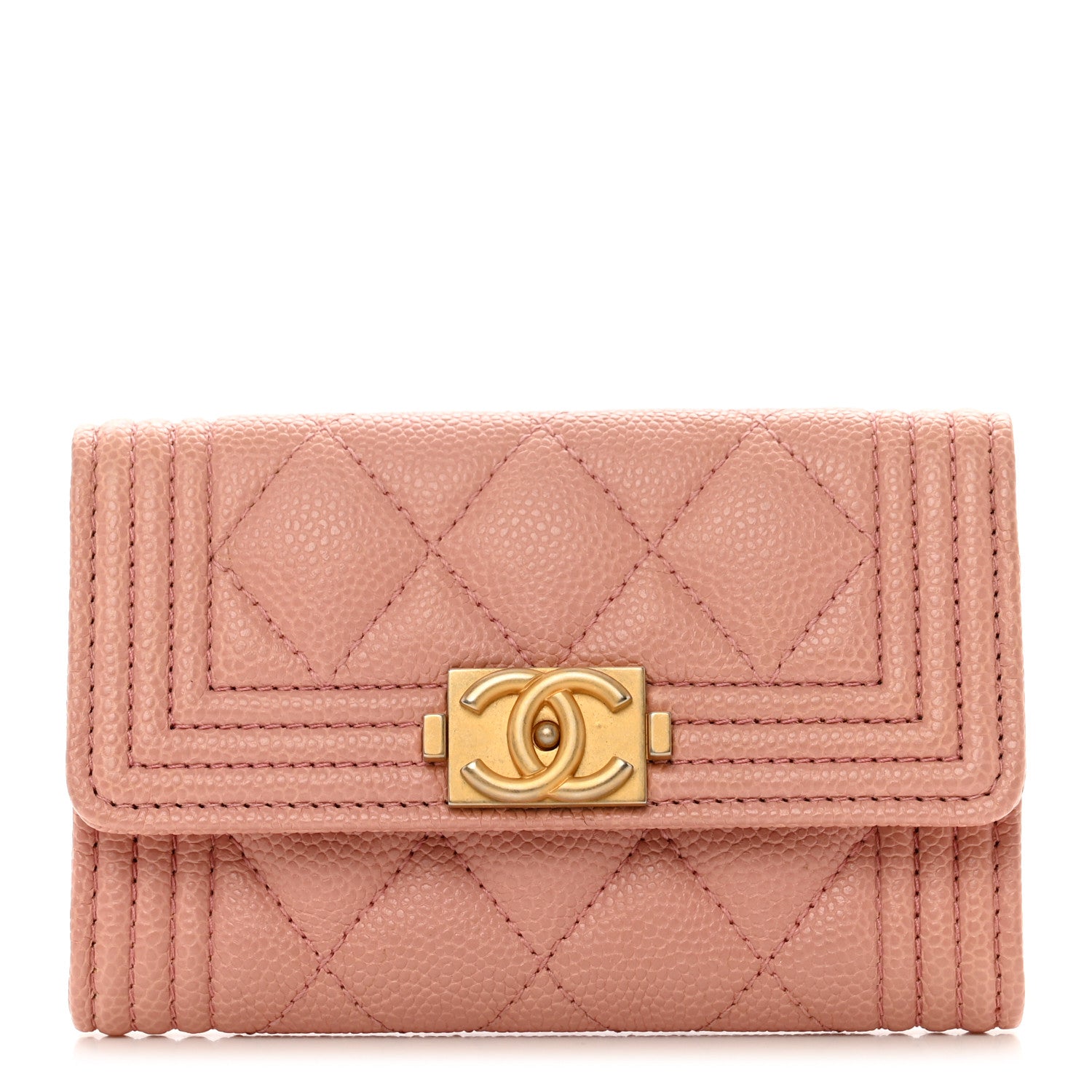 Chanel Caviar Quilted Boy Flap Card Holder Wallet Light Pink 1 of 9