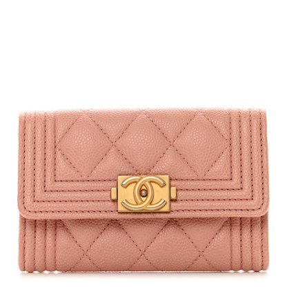Chanel Caviar Quilted Boy Flap Card Holder Wallet Light Pink 1 of 9