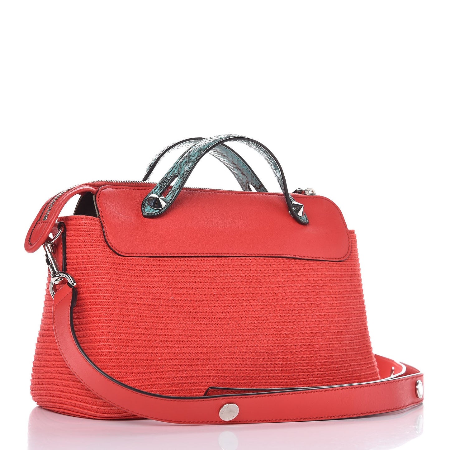 Straw Paper Vitello Dolce Elaphe Medium By The Way Boston Bag Corallo Antigua