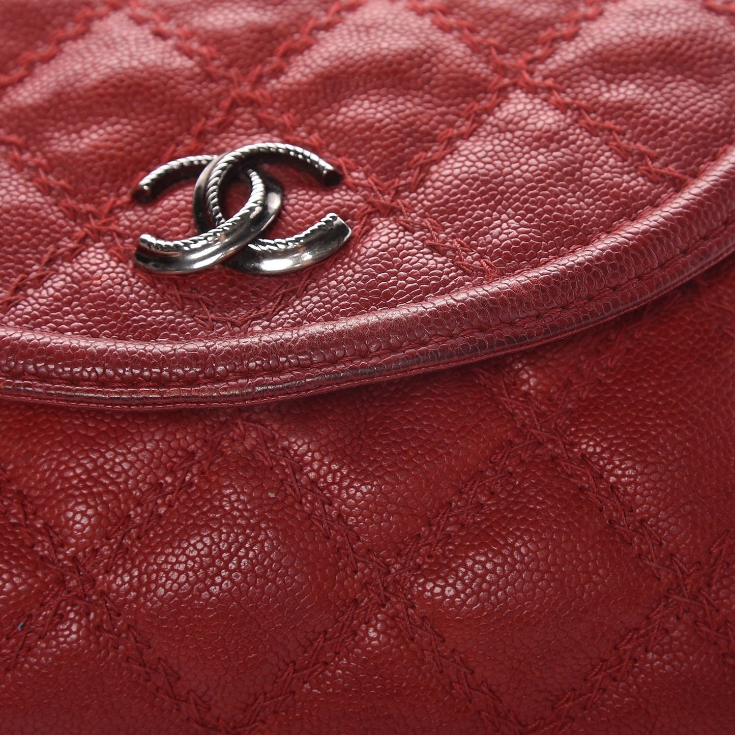 Caviar Stitched Small Flap Red