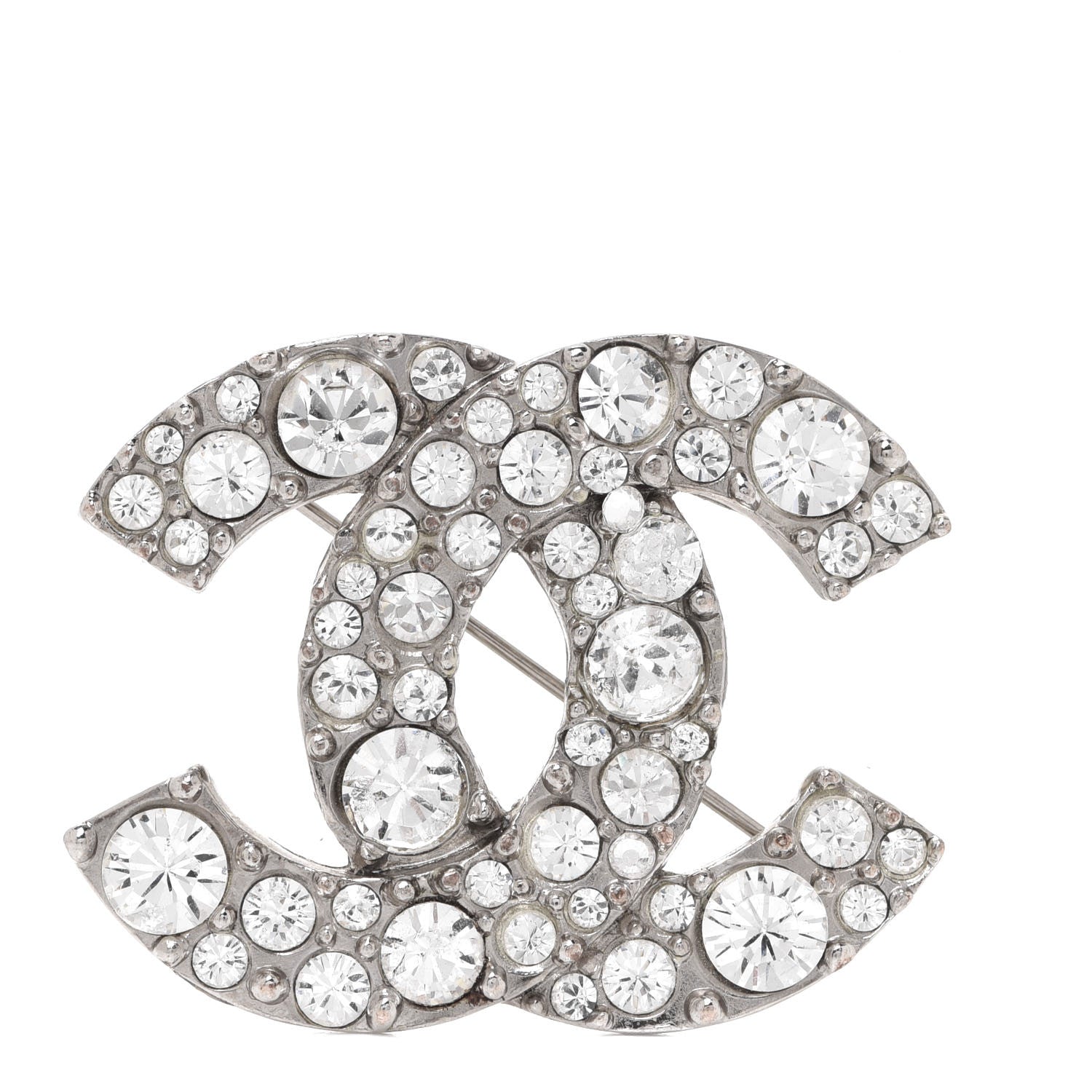 Chanel Crystal CC Brooch Silver 1 of 4