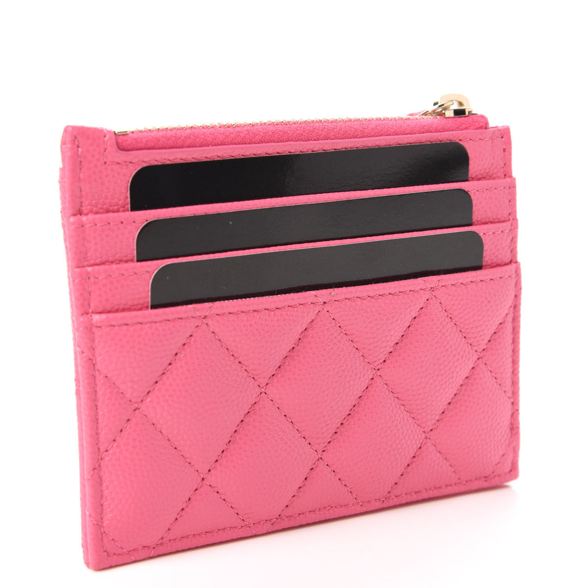 Caviar Quilted CC Zip Card Holder Pink