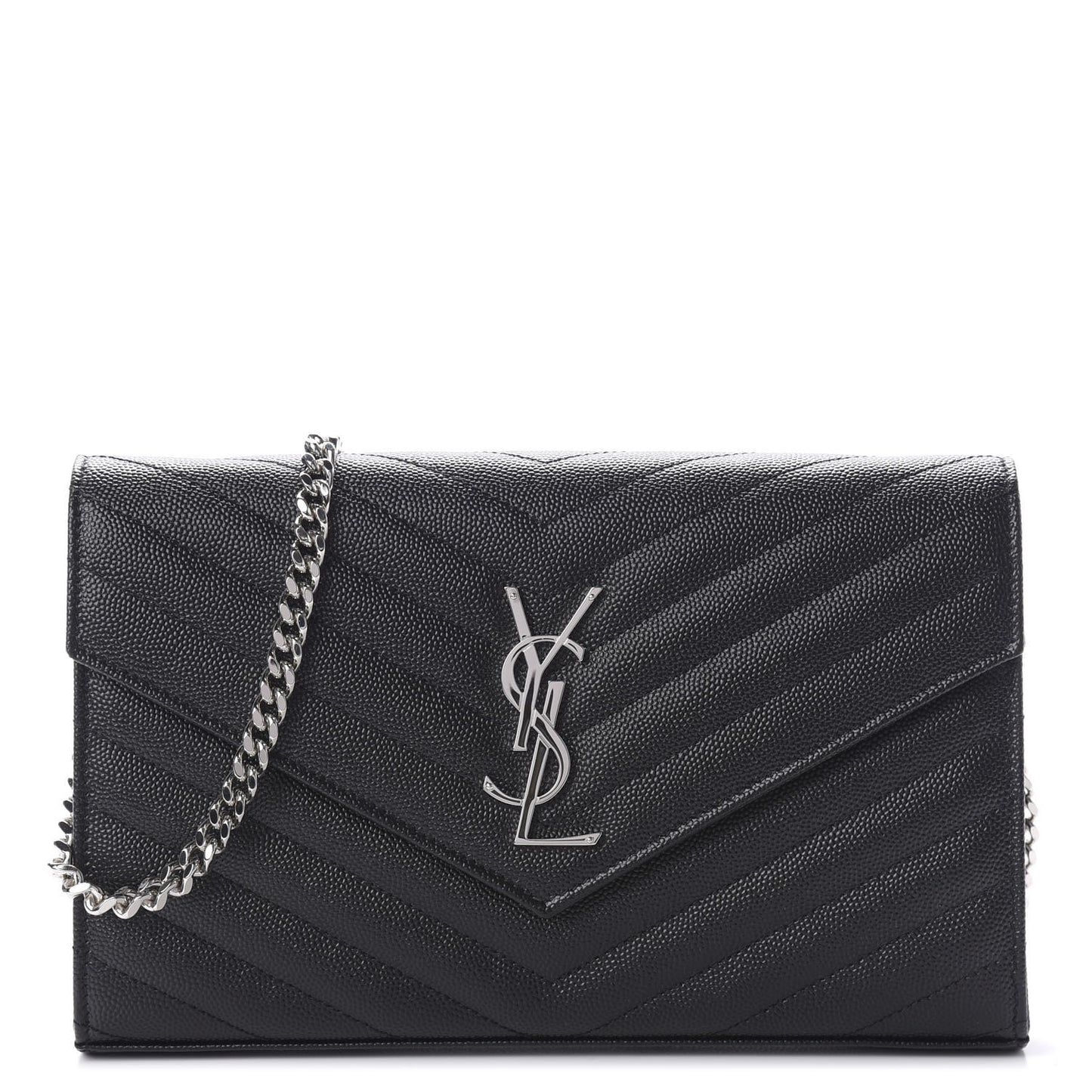 Grain De Poudre Matelasse Chevron Monogram Chain Wallet Black