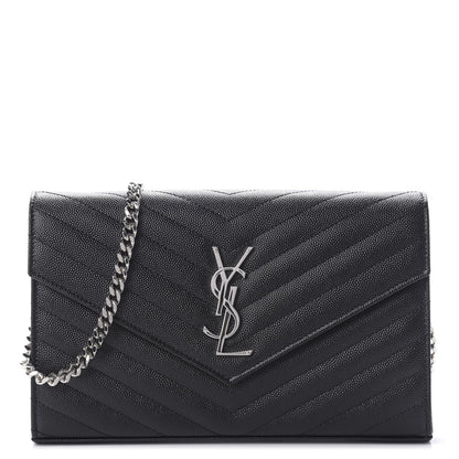 Saint Laurent Grain De Poudre Matelasse Chevron Monogram Chain Wallet Black 1 of 9