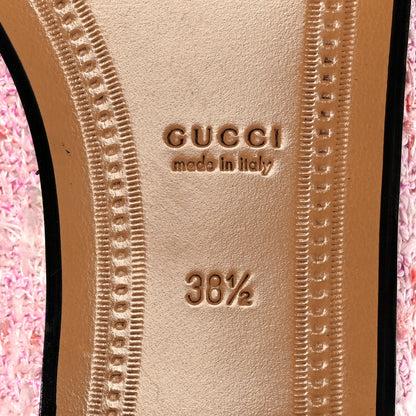 Gucci Wool Tweed Horsebit Womens Jordaan Loafers 38.5 Pink White Perfect Pink 6 of 8