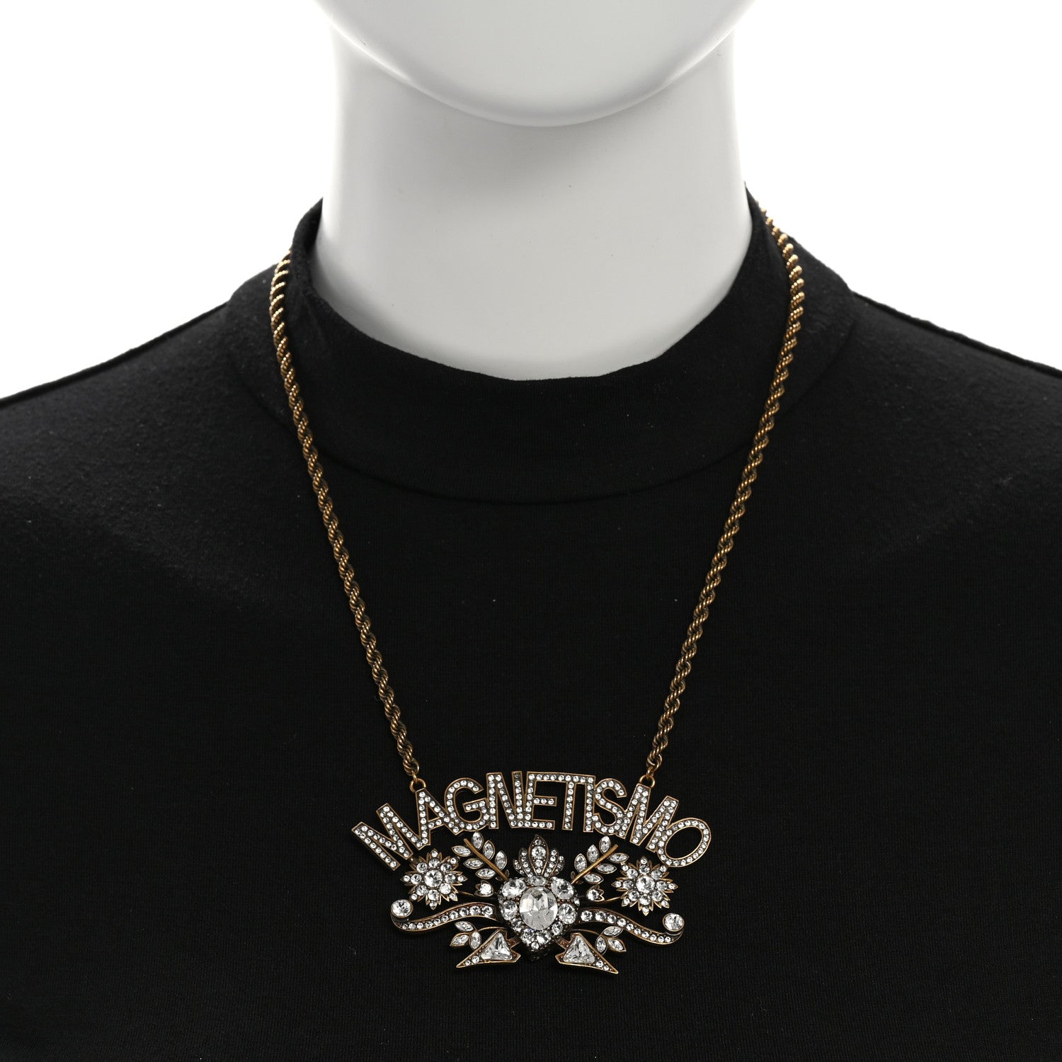 Gucci Metal Crystal Magnetismo Necklace Aged Gold 2 of 5