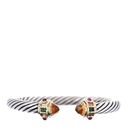 David Yurman Sterling Silver 14K Yellow Gold Citrine Tourmaline 7mm Cable Renaissance Bracelet 1 of 4