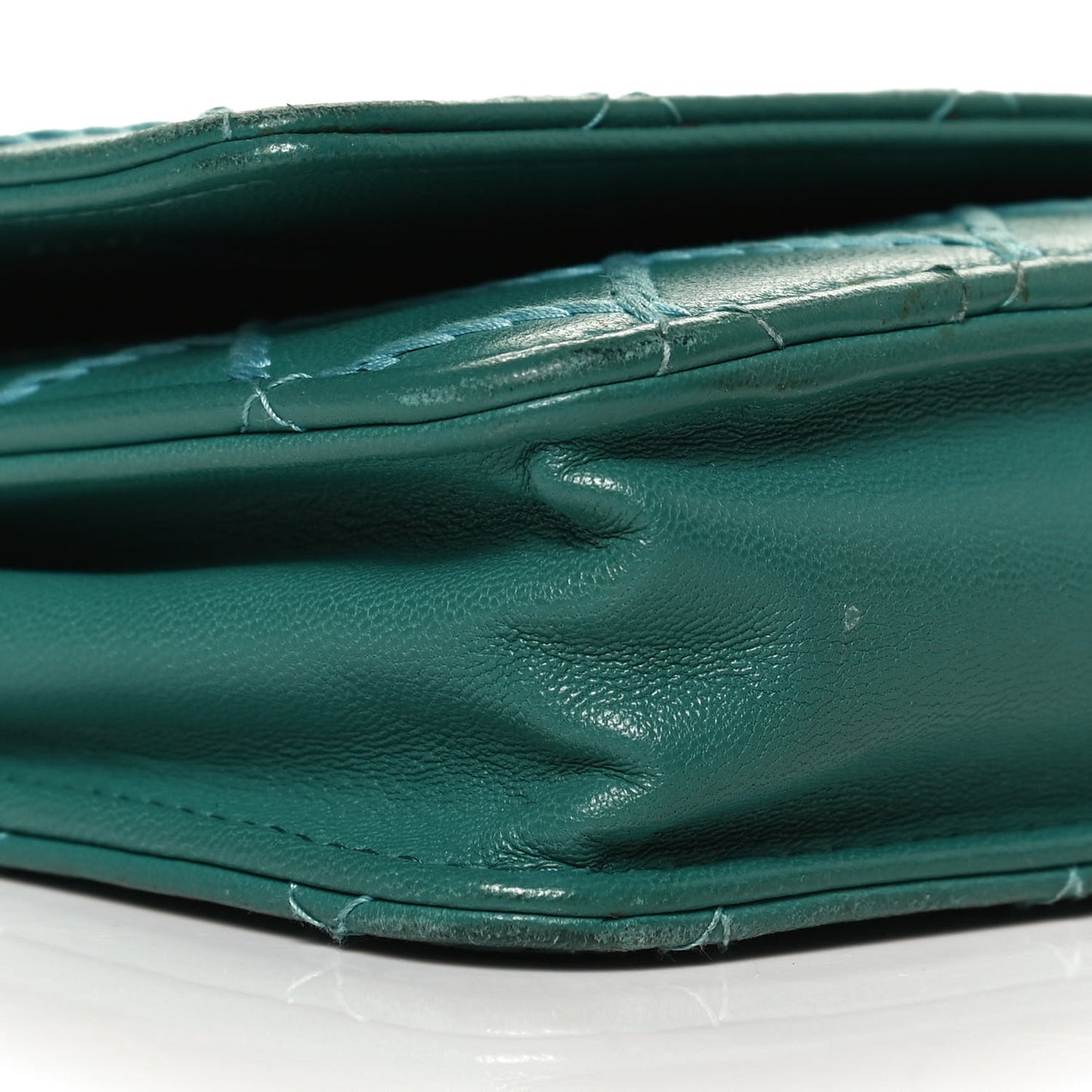 Calfskin Diamond Stitch Wallet On Chain WOC Turquoise