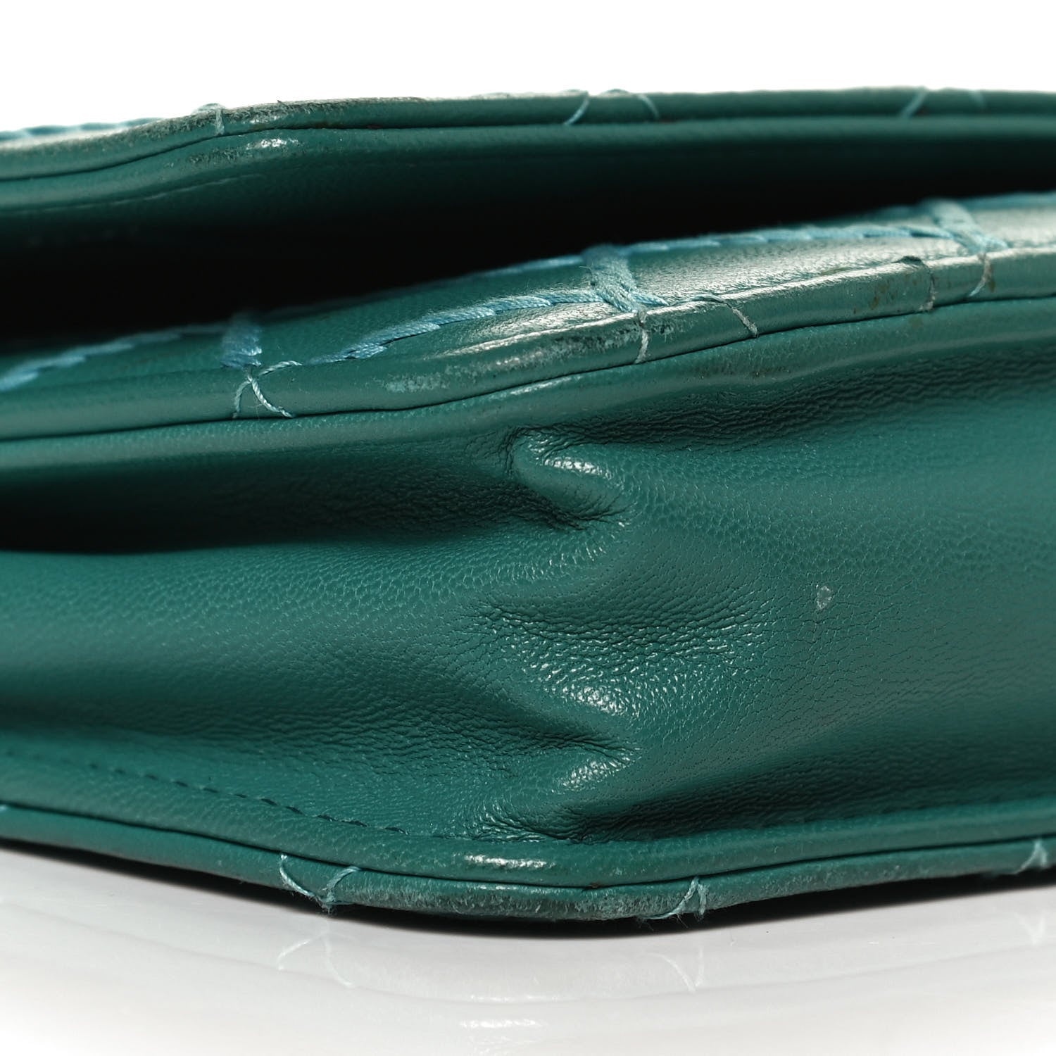 Chanel Calfskin Diamond Stitch Wallet On Chain WOC Turquoise 9 of 13