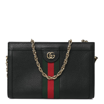 Gucci Calfskin GG Web Small Ophidia Chain Shoulder Bag Black 1 of 11
